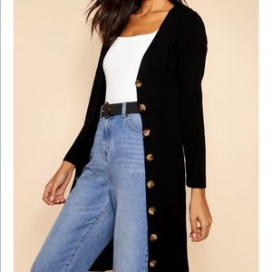 Horn Button Front Midi Cardigan